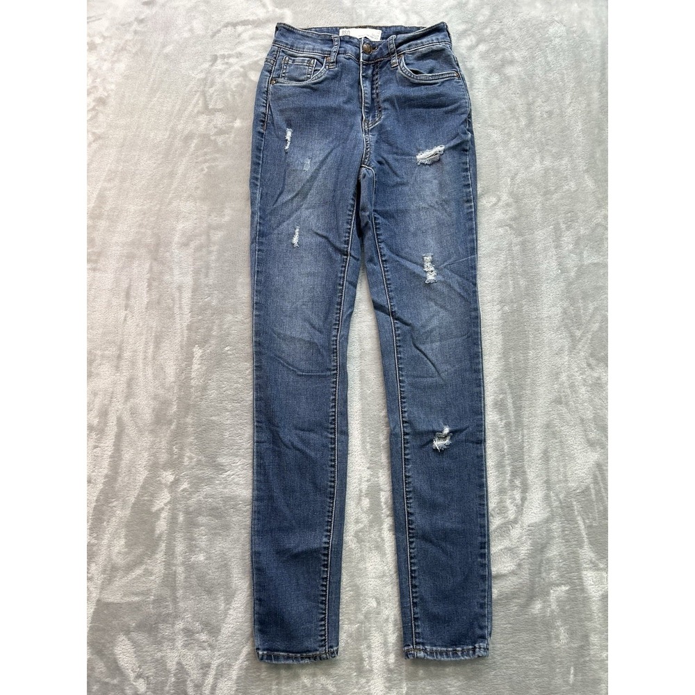 RSQ Jeans Womens Sz 0/W24 Blue Manhattan High Rise Skinny Stretch Distressed